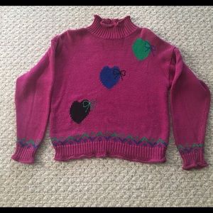 Fuschia  Turtleneck sweater with hearts